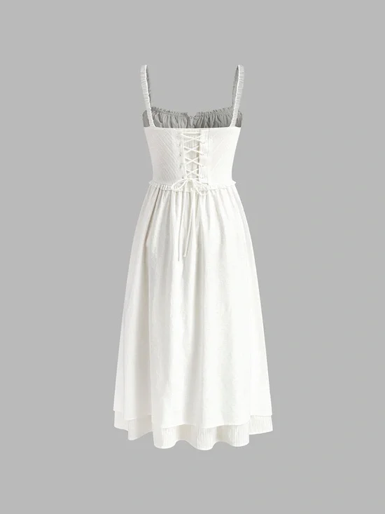 Commense Ruffle Hem Cami Plain Midi Dress - Picture 7 of 12